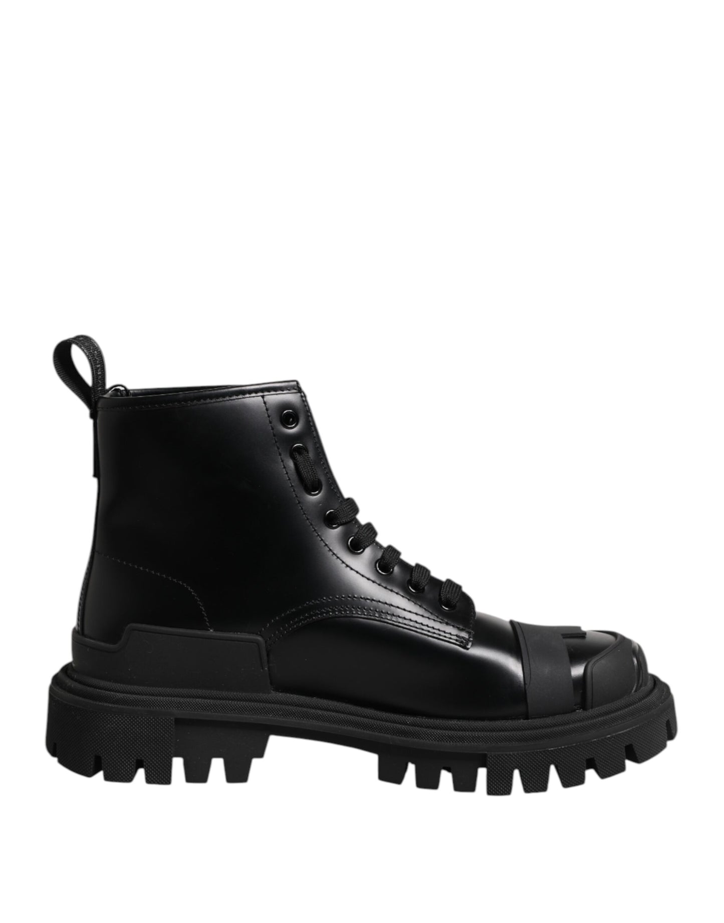 Dolce &amp; Gabbana – Schwarze, wadenhohe Schnürstiefel aus Leder