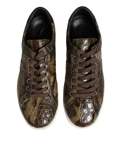 Dolce &amp; Gabbana Brown Exotic Leather Low Top Sneakers Shoes