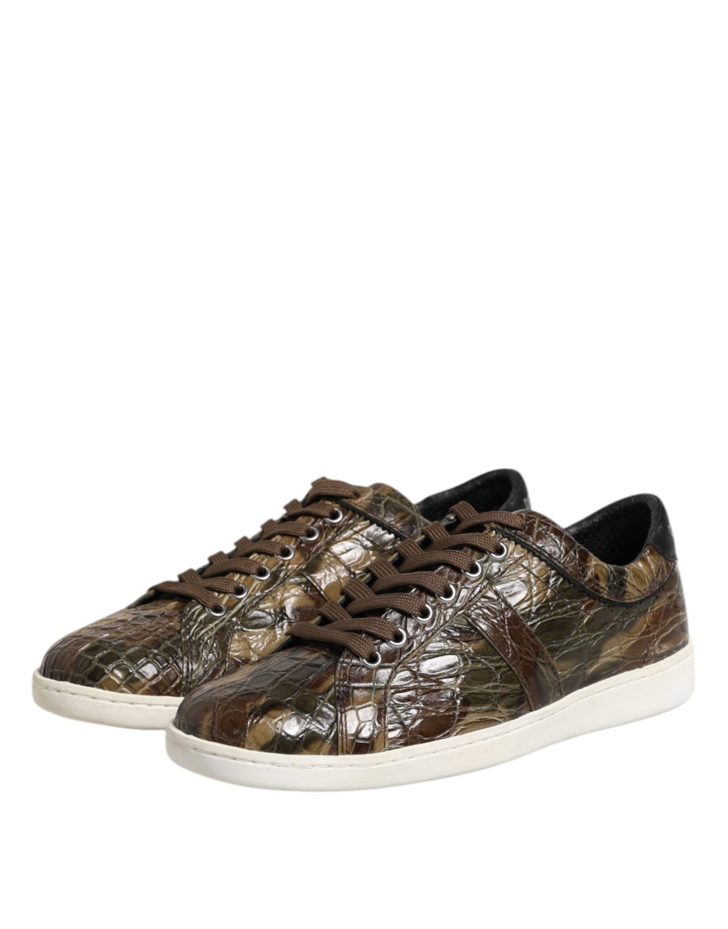 Dolce &amp; Gabbana Brown Exotic Leather Low Top Sneakers Shoes
