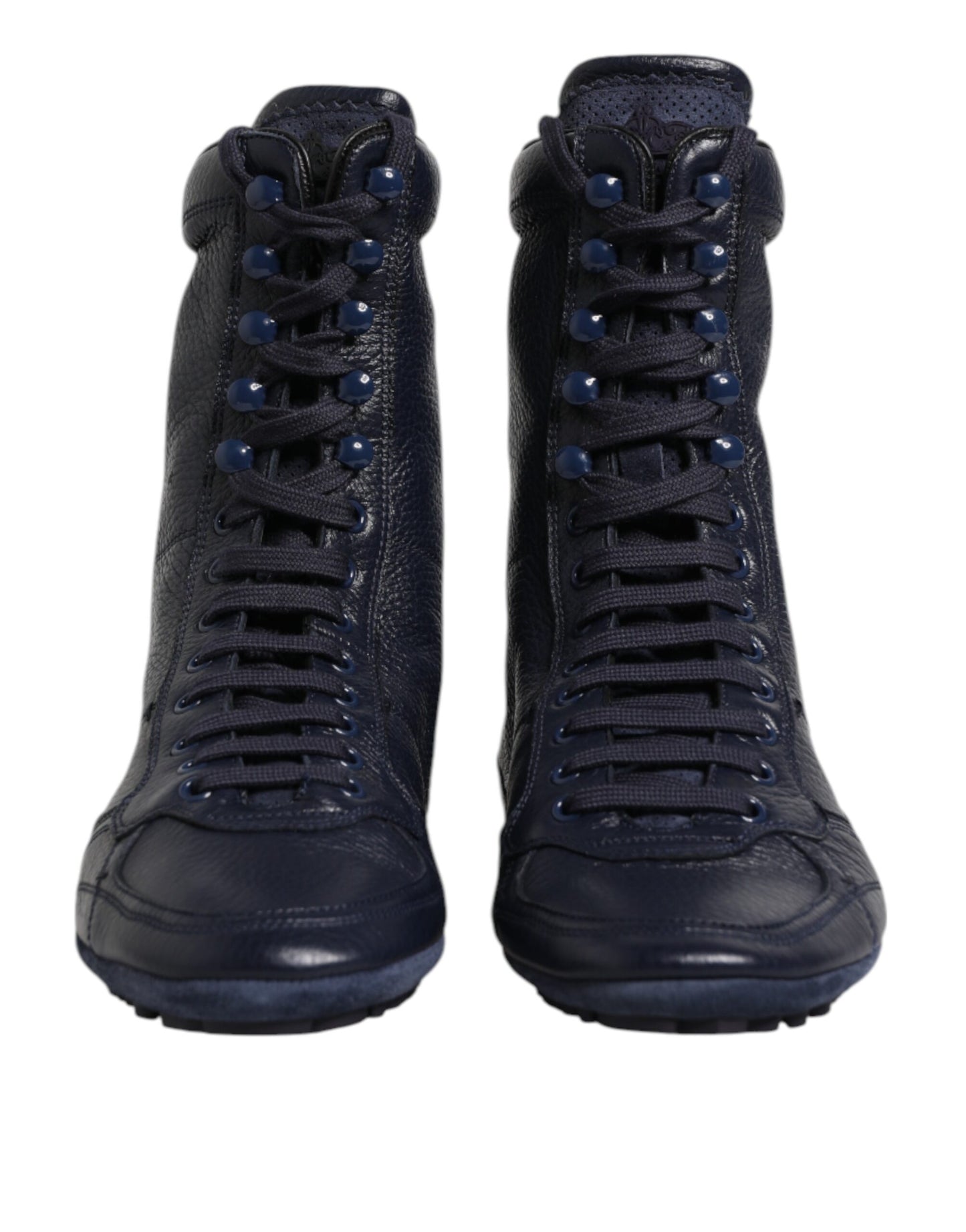 Dolce &amp; Gabbana Dark Blue Leather KING High Top Sneakers Shoes