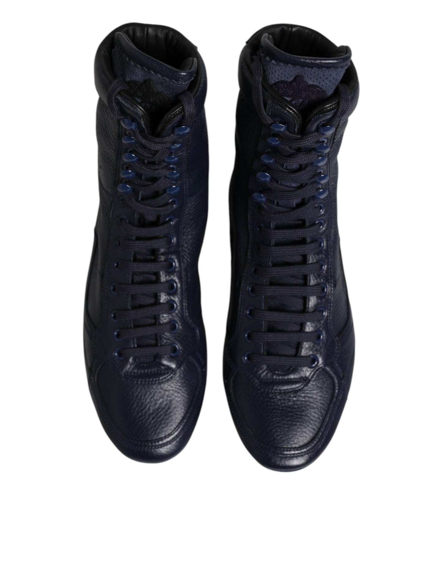 Dolce &amp; Gabbana Dark Blue Leather KING High Top Sneakers Shoes