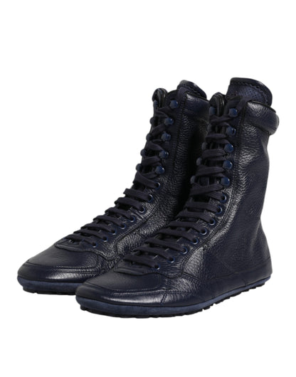 Dolce &amp; Gabbana Dark Blue Leather KING High Top Sneakers Shoes