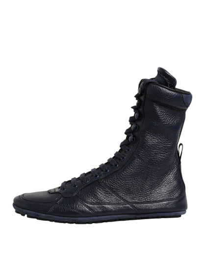 Dolce &amp; Gabbana Dark Blue Leather KING High Top Sneakers Shoes