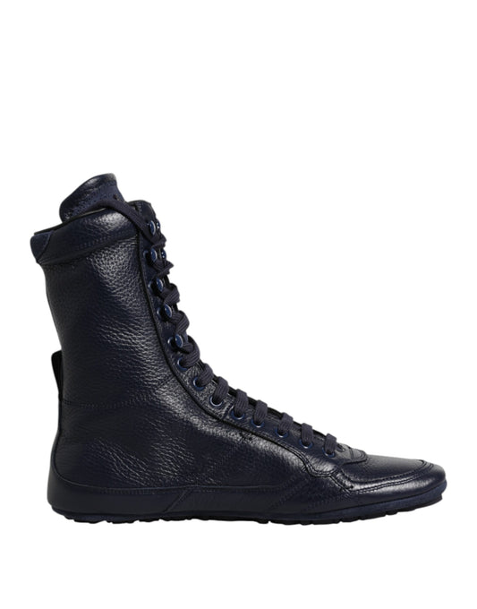 Dolce &amp; Gabbana Dark Blue Leather KING High Top Sneakers Shoes