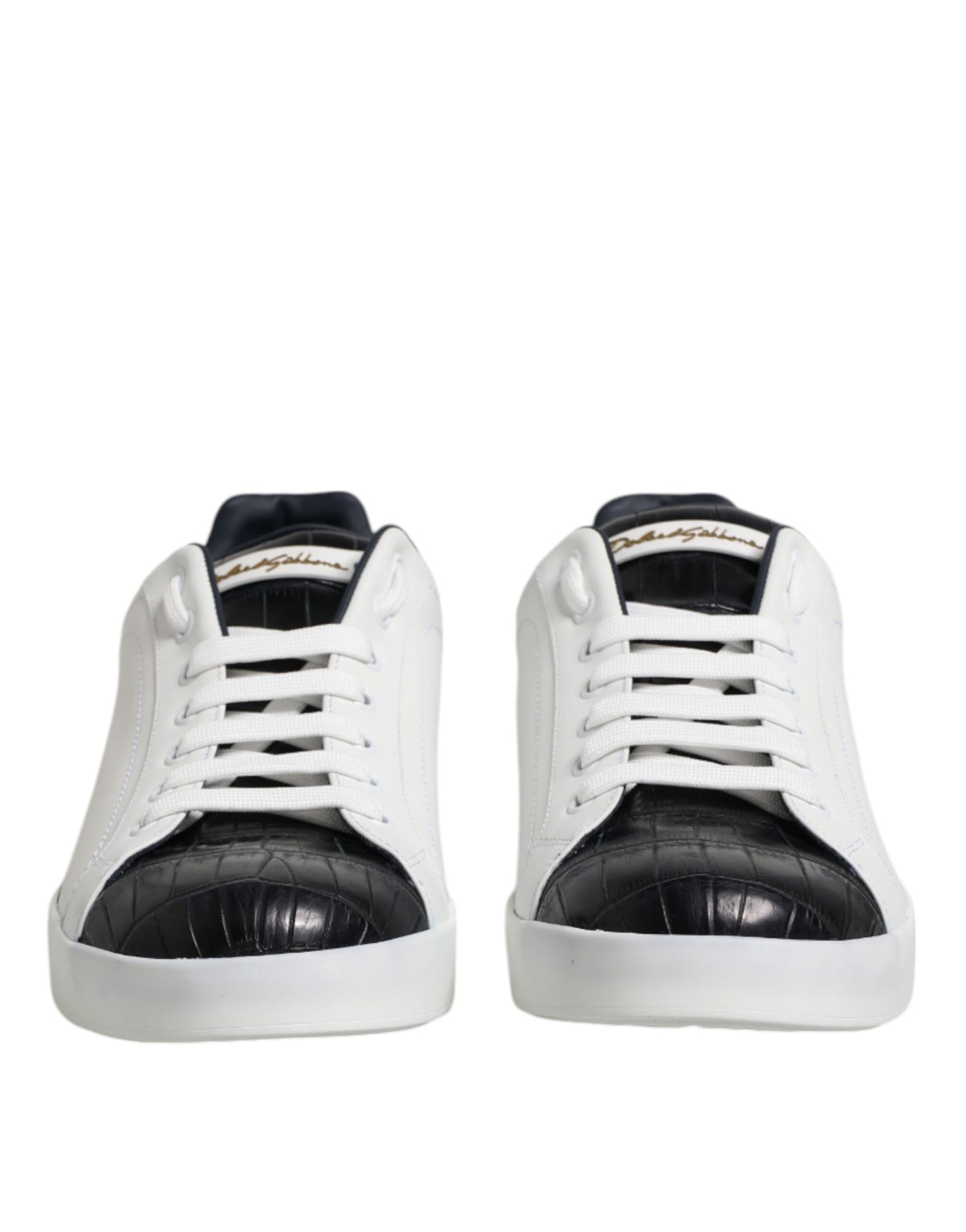 Dolce &amp; Gabbana White Black Leather Portofino Sneaker Shoes