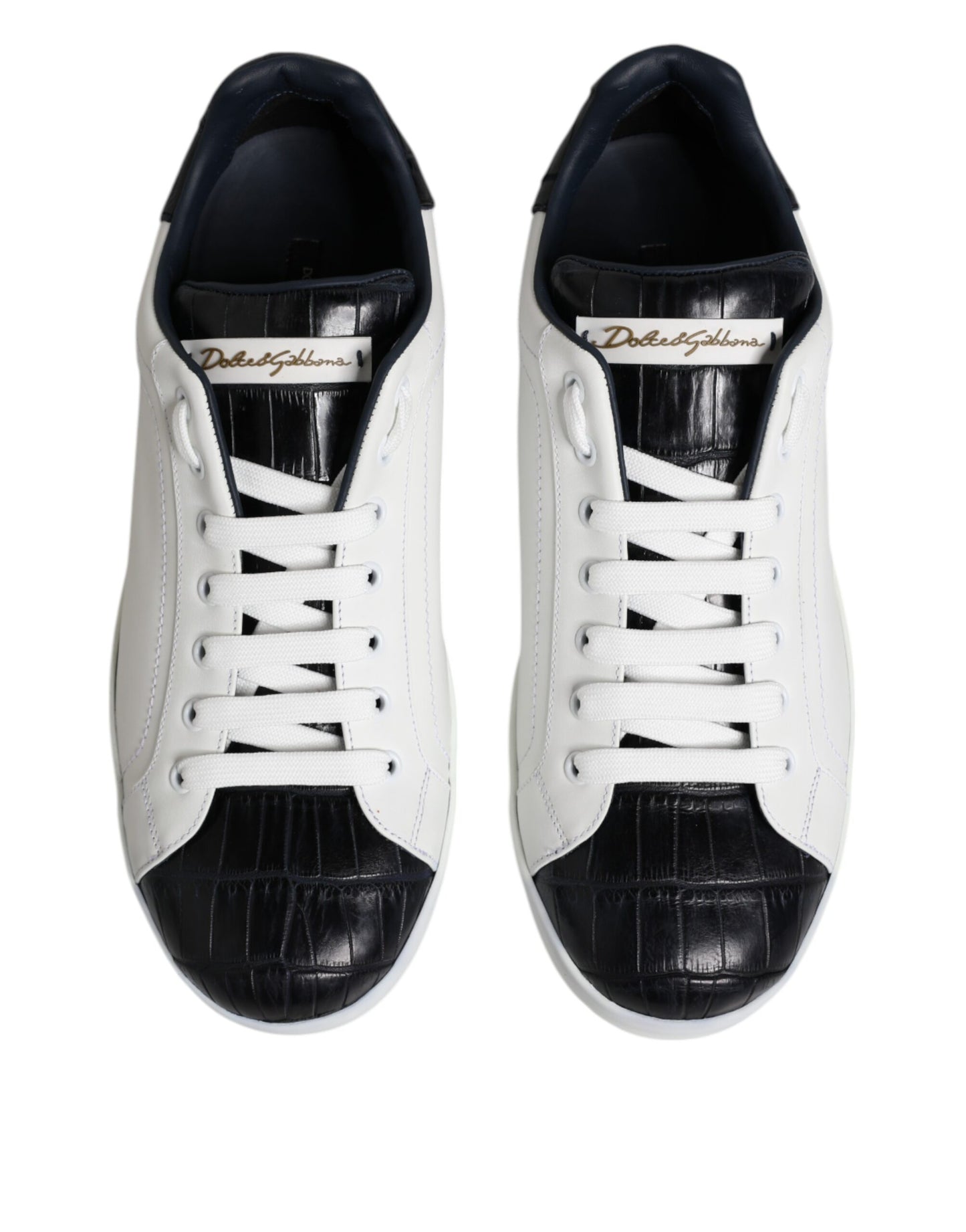 Dolce &amp; Gabbana White Black Leather Portofino Sneaker Shoes