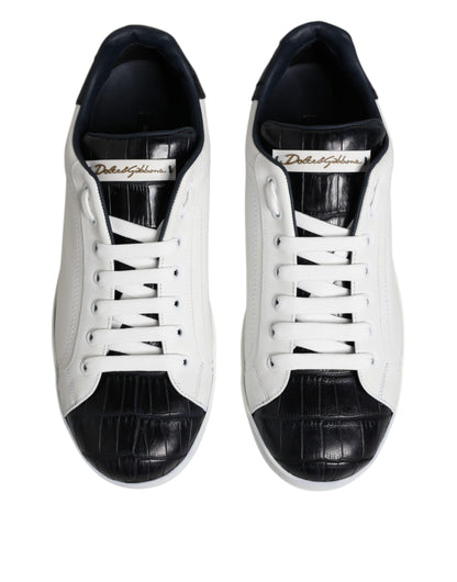 Dolce &amp; Gabbana White Black Leather Portofino Sneaker Shoes