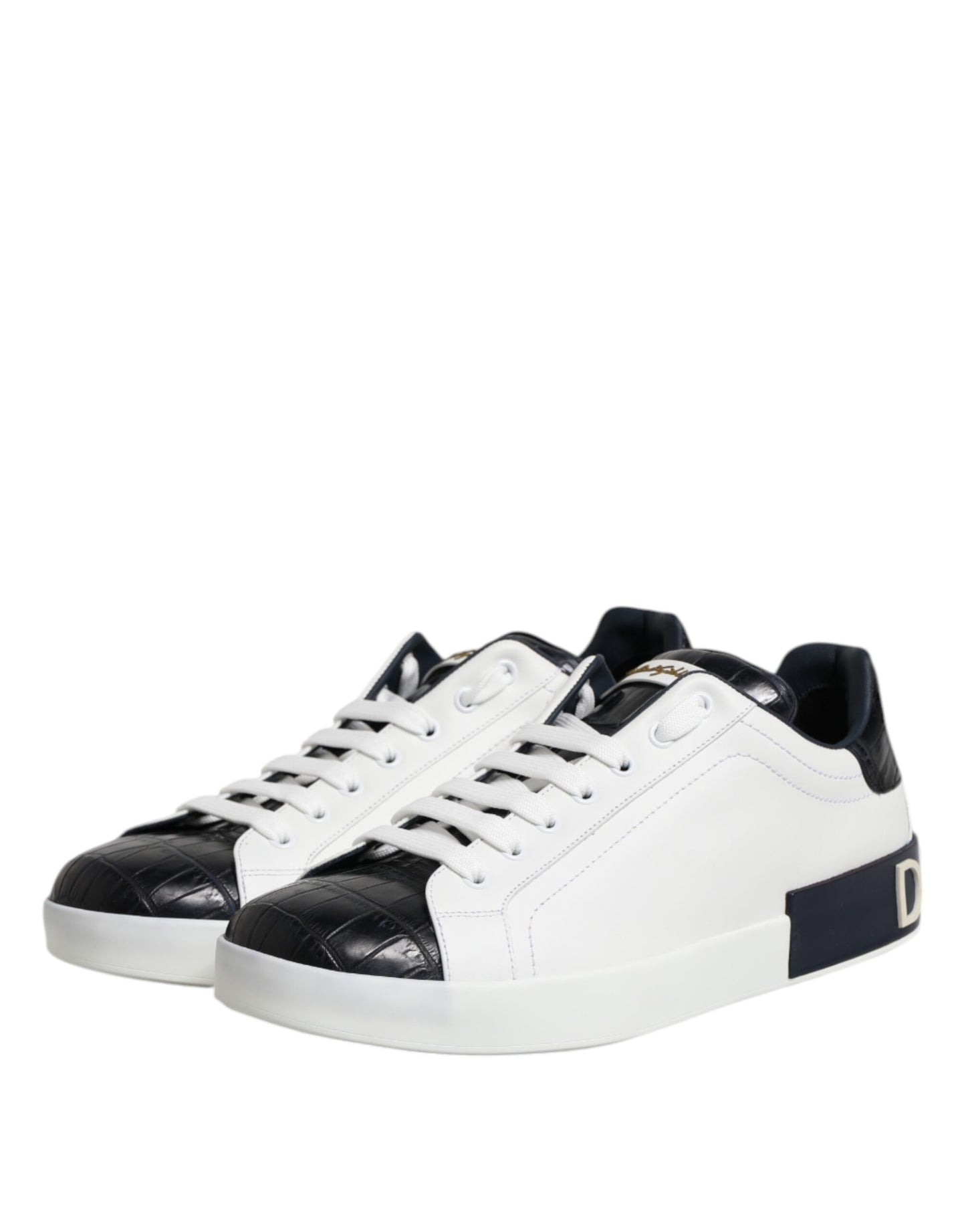 Dolce &amp; Gabbana White Black Leather Portofino Sneaker Shoes