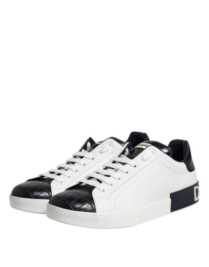 Dolce &amp; Gabbana White Black Leather Portofino Sneaker Shoes