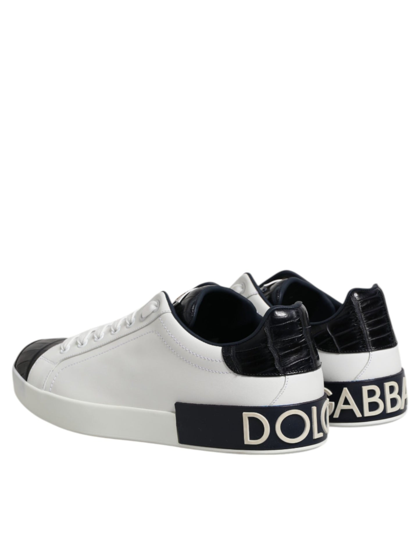 Dolce &amp; Gabbana White Black Leather Portofino Sneaker Shoes
