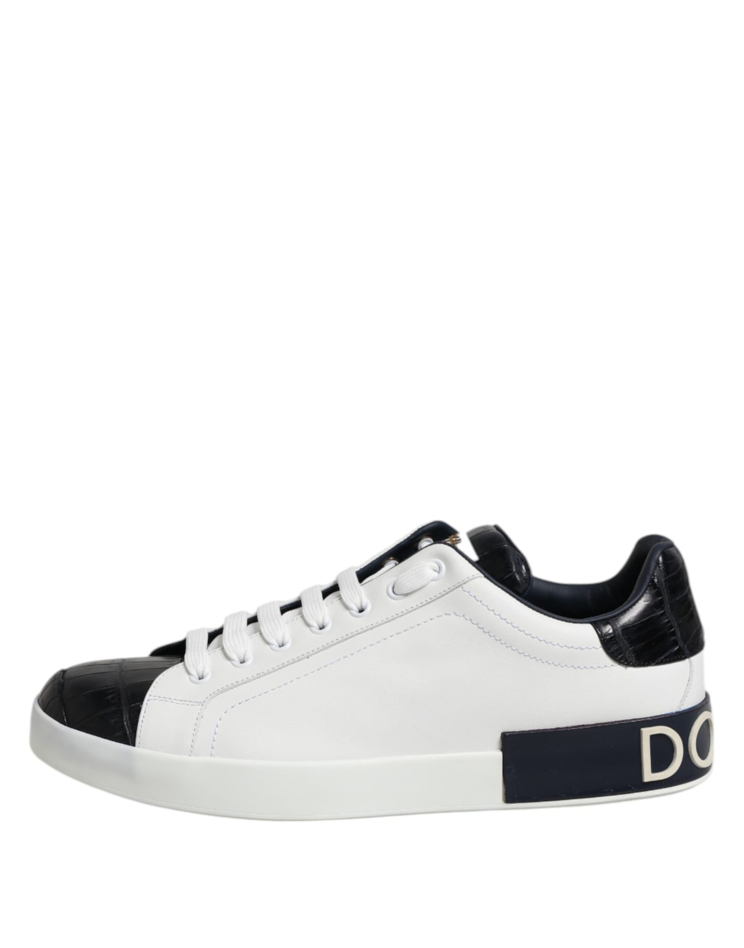 Dolce &amp; Gabbana White Black Leather Portofino Sneaker Shoes