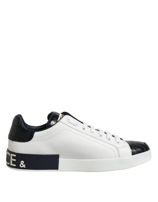 Dolce &amp; Gabbana White Black Leather Portofino Sneaker Shoes