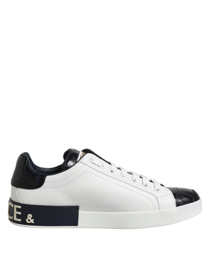 Dolce &amp; Gabbana White Black Leather Portofino Sneaker Shoes