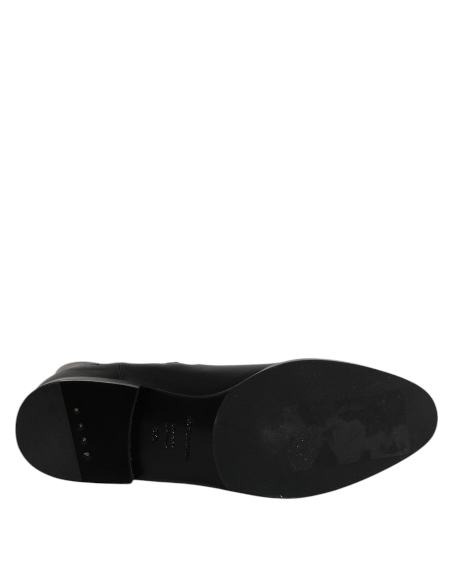 Dolce &amp; Gabbana Black Leather Flats Logo Short Boots Shoes