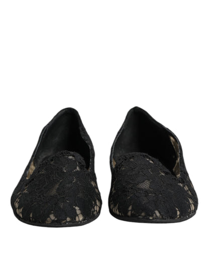 Dolce &amp; Gabbana – Schwarze Taormina-Schlupfschuhe mit Spitze