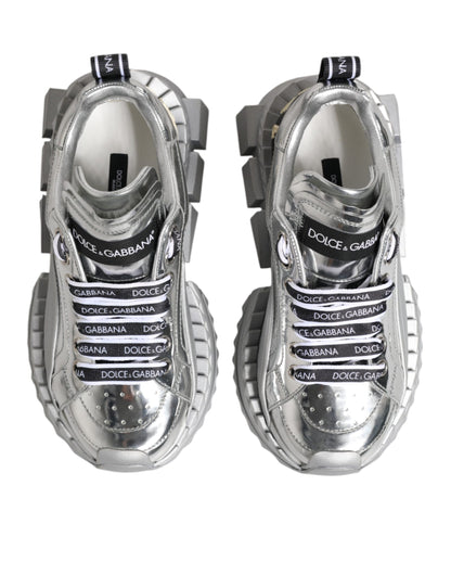 Dolce &amp; Gabbana Super Queen Sneakers aus silbernem Leder