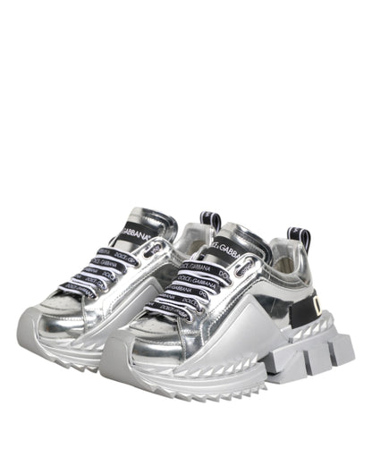 Dolce &amp; Gabbana Super Queen Sneakers aus silbernem Leder