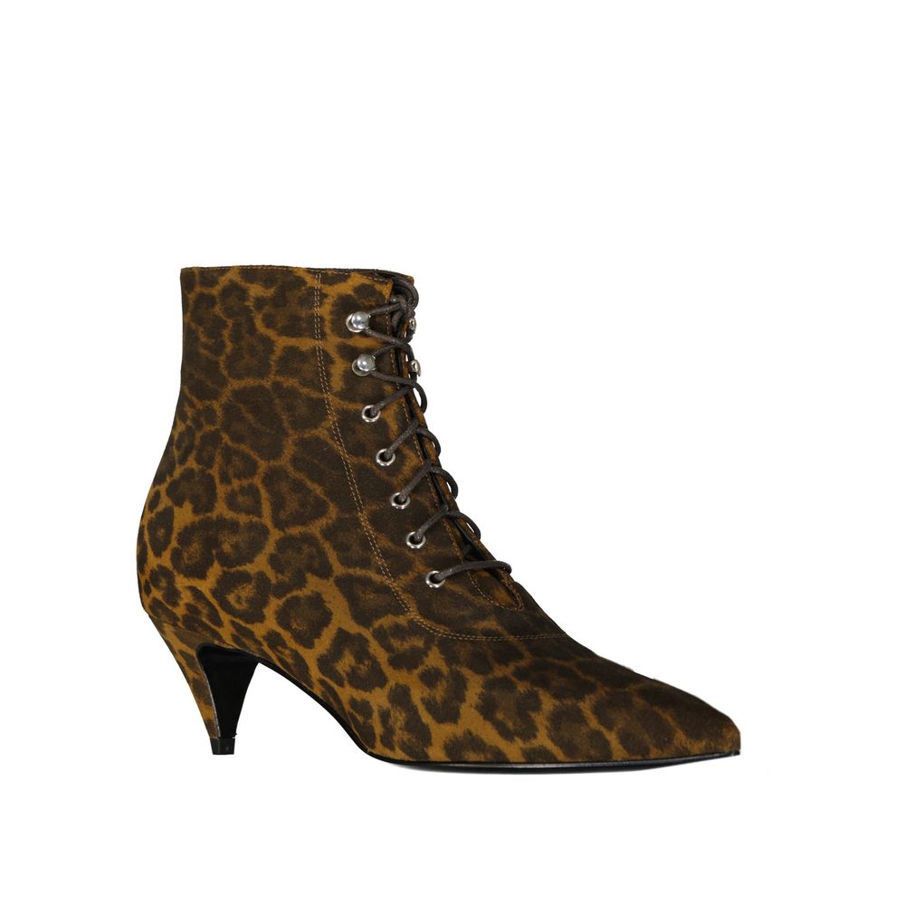 Saint Laurent – Kiki – Ankle Boots mit Schnürung und Leopardenmuster