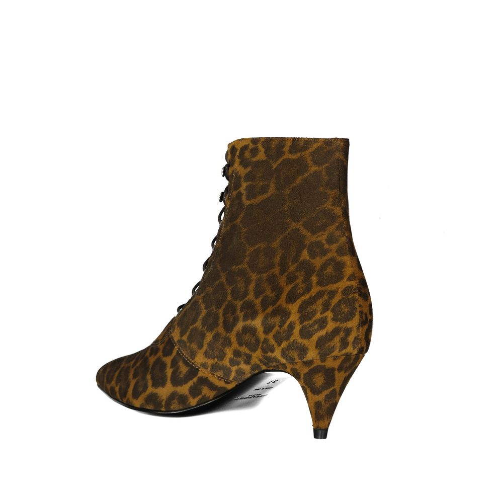Saint Laurent – Kiki – Ankle Boots mit Schnürung und Leopardenmuster