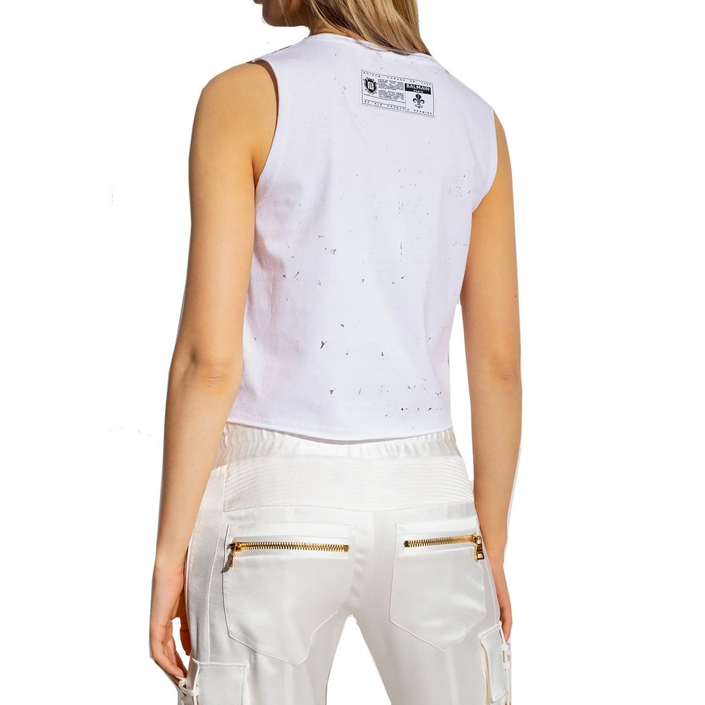 Balmain – Kurzes T-Shirt aus bedruckter Baumwolle