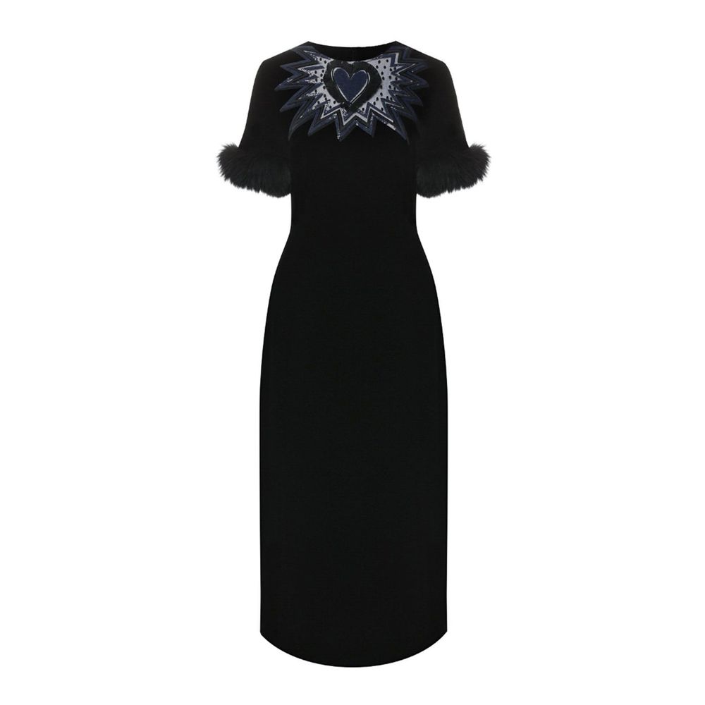 Fendi – Midikleid aus Samt mit Pelzbesatz