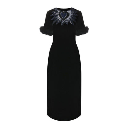 Fendi – Midikleid aus Samt mit Pelzbesatz