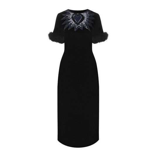 Fendi – Midikleid aus Samt mit Pelzbesatz
