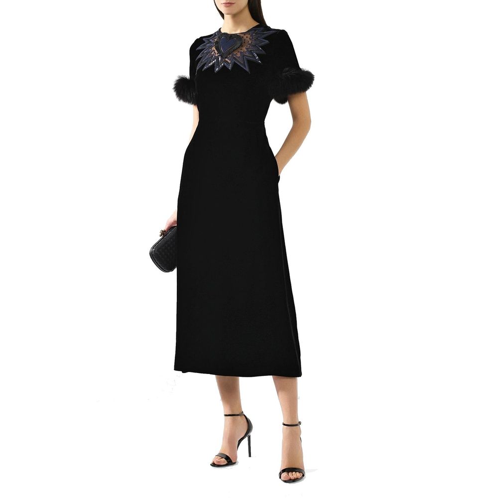 Fendi – Midikleid aus Samt mit Pelzbesatz