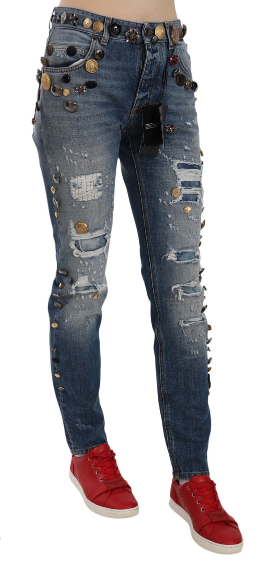 Dolce &amp; Gabbana – Jeanshose im Used-Look mit verzierten Knöpfen