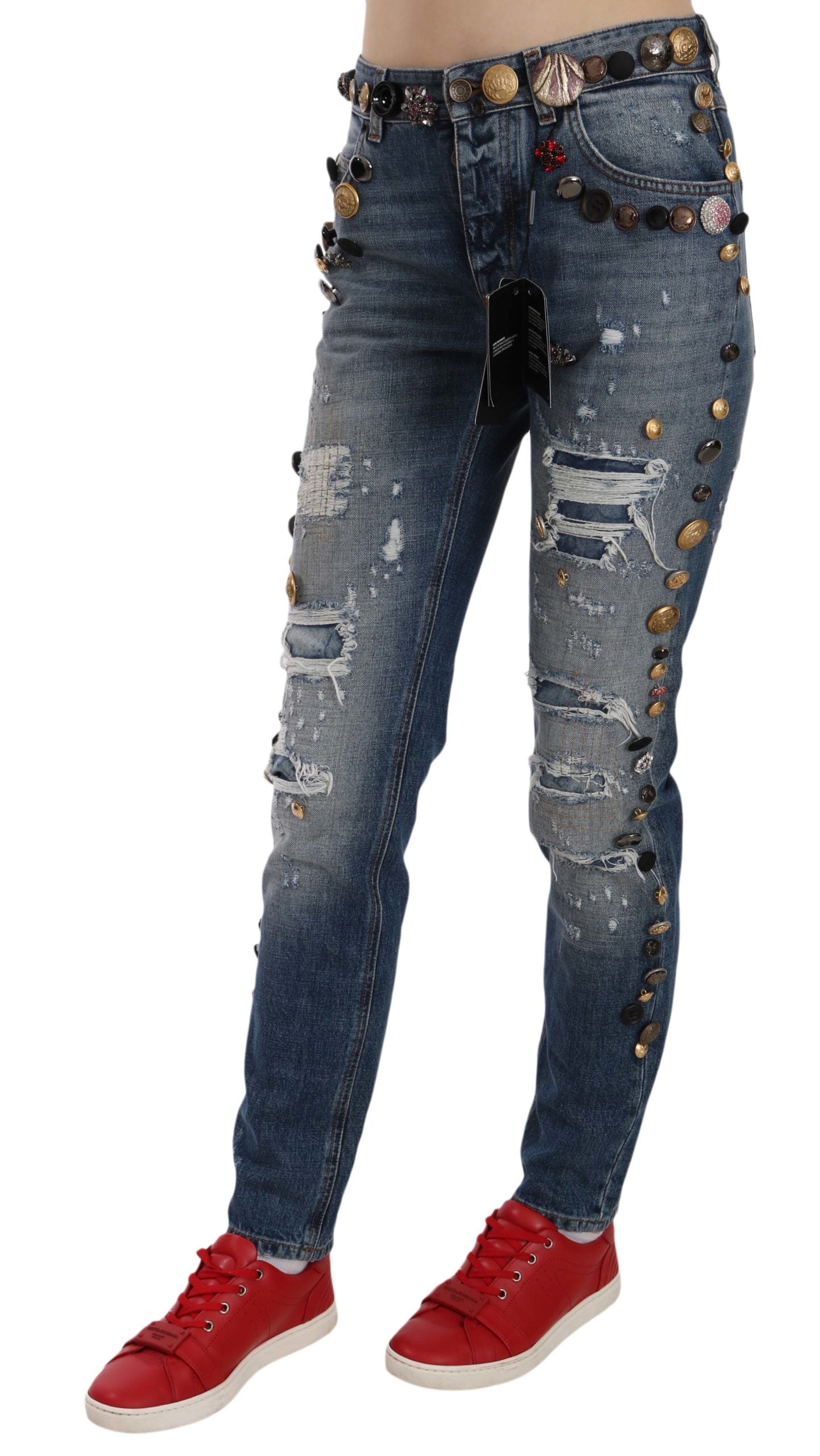 Dolce &amp; Gabbana – Jeanshose im Used-Look mit verzierten Knöpfen