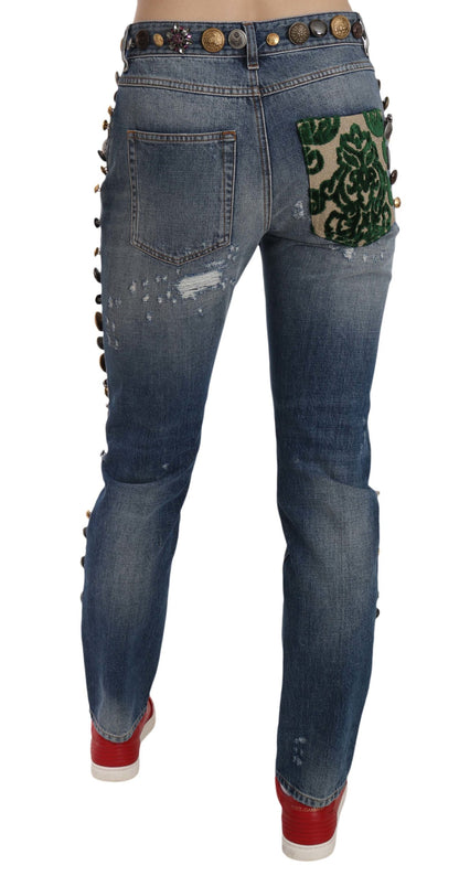 Dolce &amp; Gabbana – Jeanshose im Used-Look mit verzierten Knöpfen