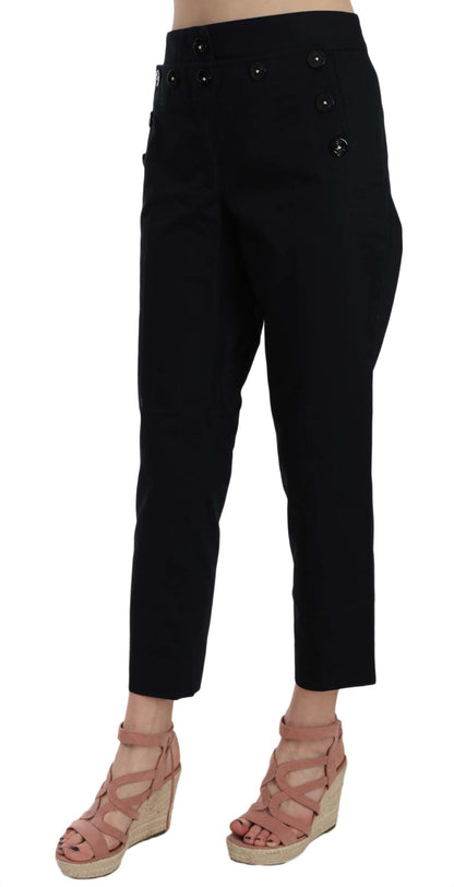 Dolce &amp; Gabbana – Schwarze, verkürzte Hose mit Knopfverzierung vorne