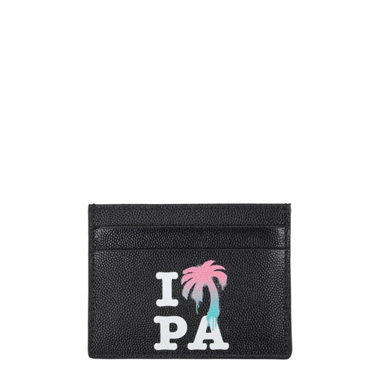 Palm Angels – Kartenetuis aus schwarzem Leder