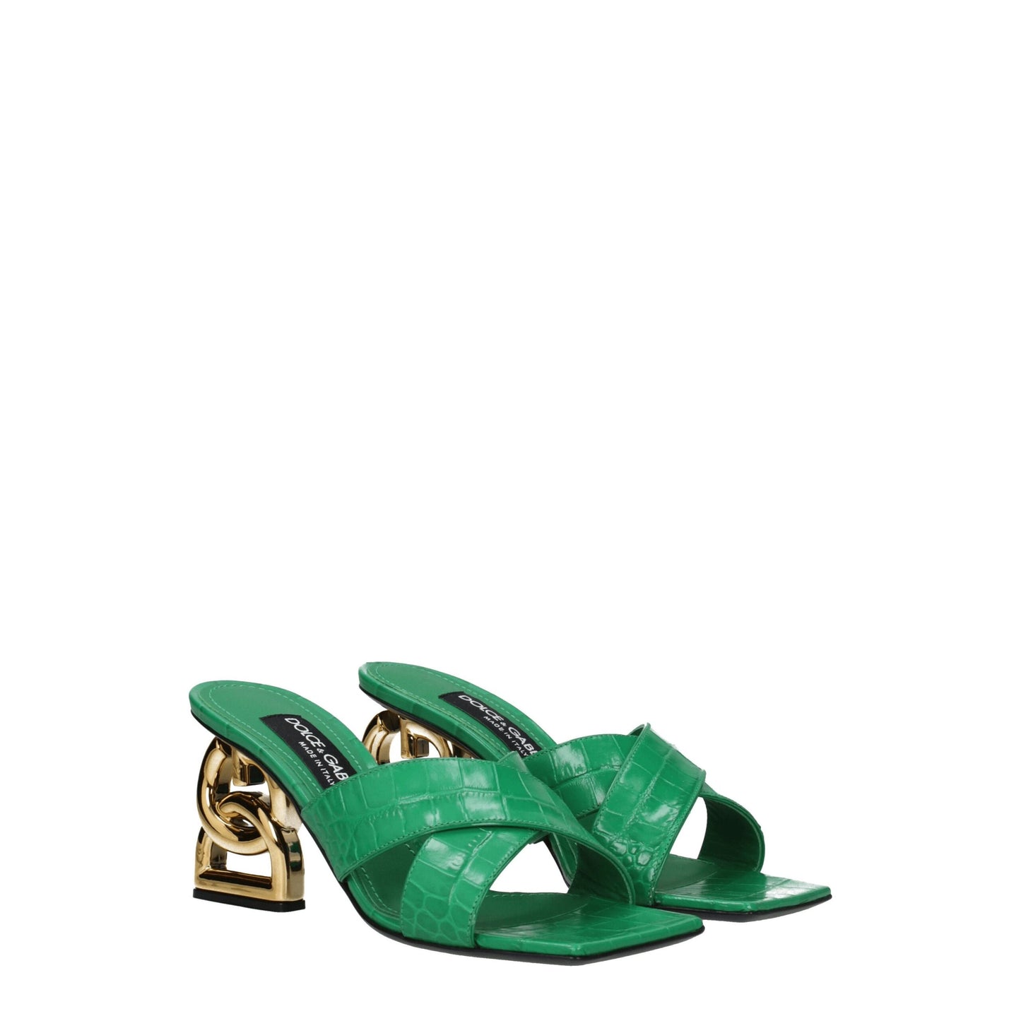 Dolce &amp; Gabbana Grüne flache Ledersandalen