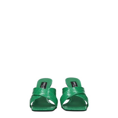 Dolce &amp; Gabbana Grüne flache Ledersandalen