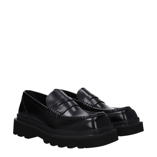 Dolce &amp; Gabbana Black Leather Slip-On Loafers