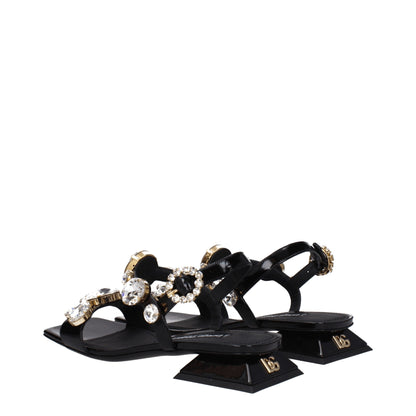 Dolce &amp; Gabbana – Flache Sandalen aus schwarzem Leder
