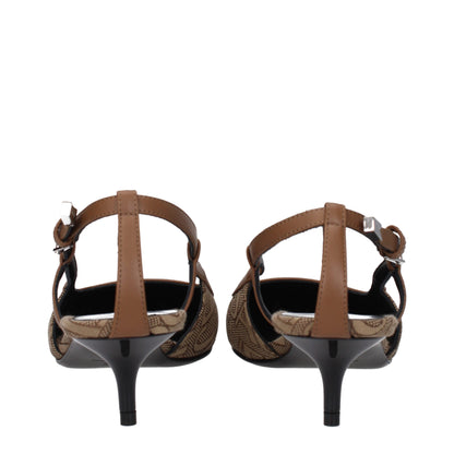 Versace – Beige Pumps aus Stoff mit mittlerem Absatz