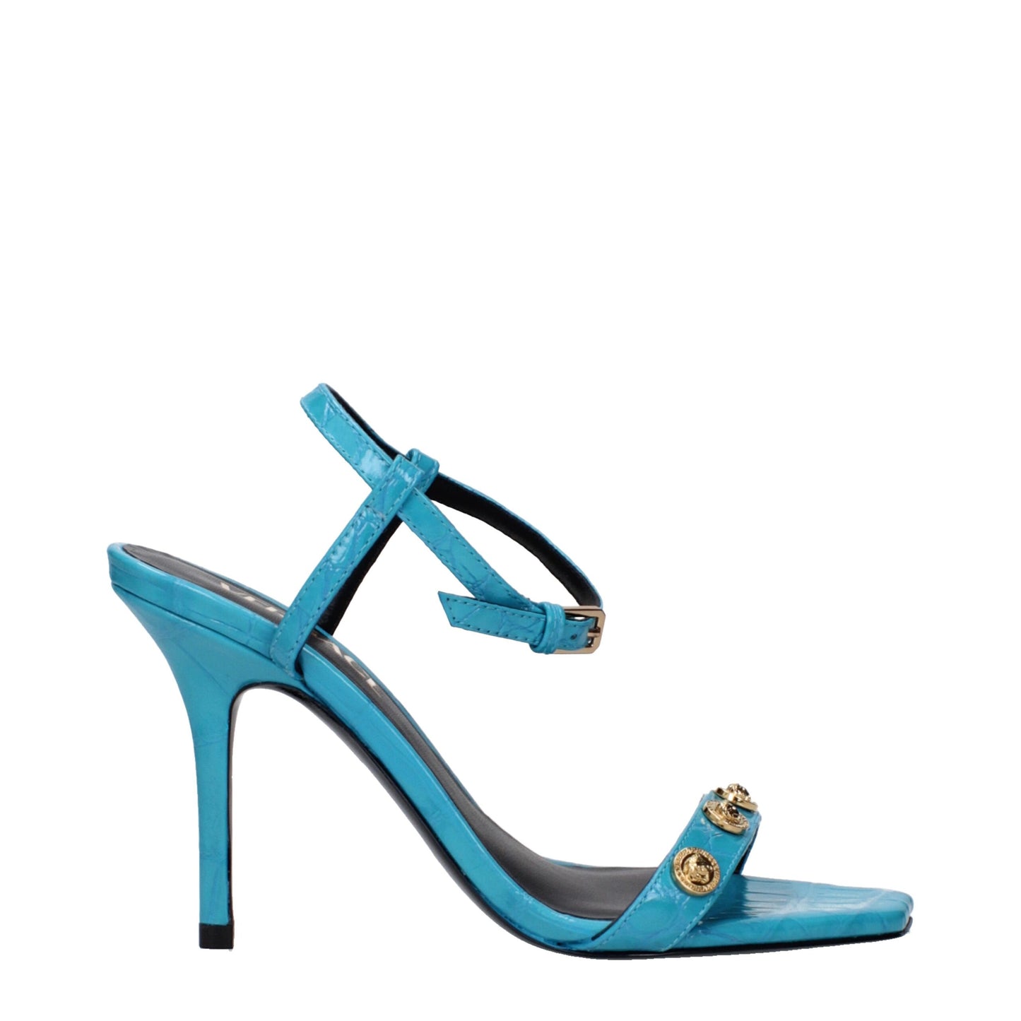 Versace – Blaue Sandalen aus Leder mit Stilettoabsatz