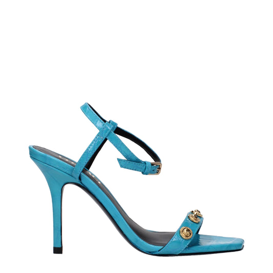 Versace – Blaue Sandalen aus Leder mit Stilettoabsatz