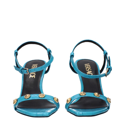 Versace – Blaue Sandalen aus Leder mit Stilettoabsatz