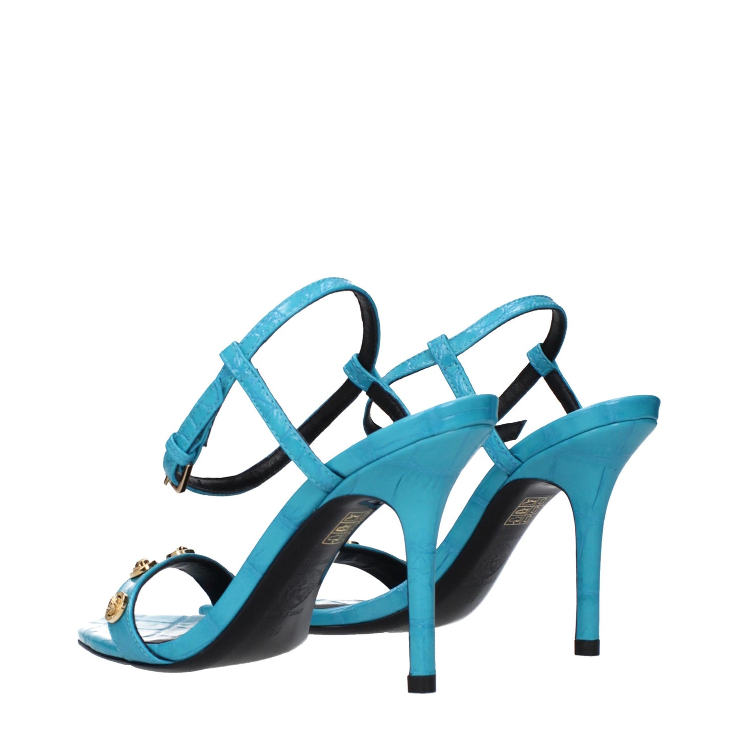 Versace – Blaue Sandalen aus Leder mit Stilettoabsatz