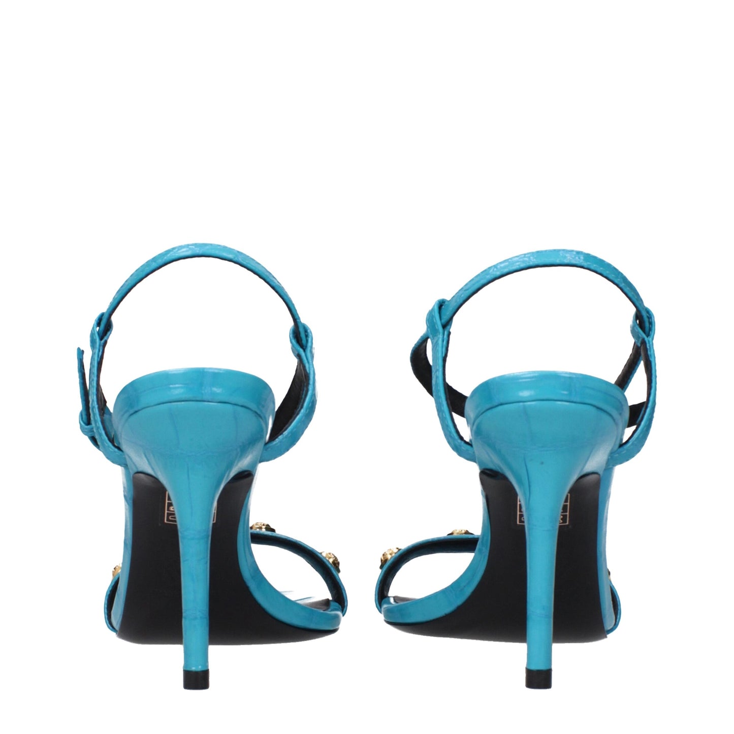 Versace – Blaue Sandalen aus Leder mit Stilettoabsatz