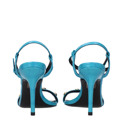 Versace – Blaue Sandalen aus Leder mit Stilettoabsatz