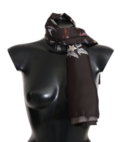 Dolce &amp; Gabbana Brauner Wickelschal aus 100 % Seide mit Vogelmuster, 80 x 95 cm, UVP