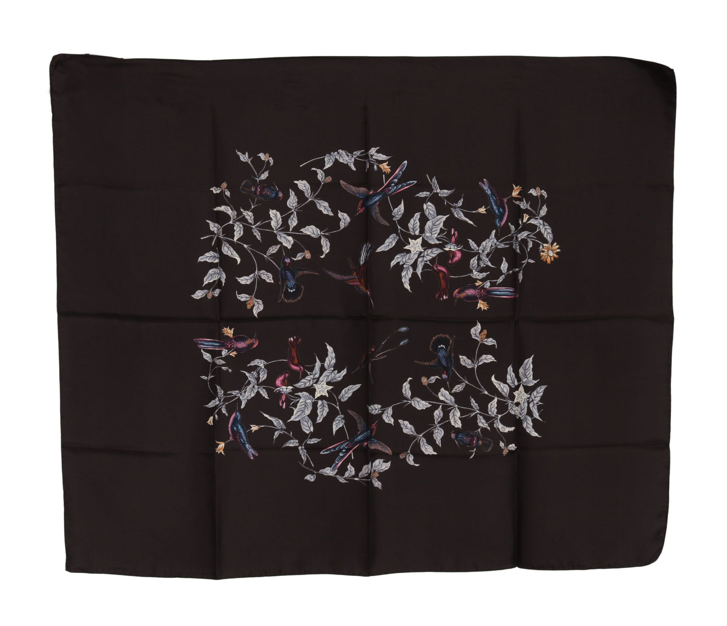 Dolce &amp; Gabbana Brauner Wickelschal aus 100 % Seide mit Vogelmuster, 80 x 95 cm, UVP
