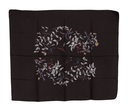 Dolce &amp; Gabbana Brauner Wickelschal aus 100 % Seide mit Vogelmuster, 80 x 95 cm, UVP