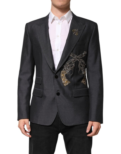 Dolce &amp; Gabbana Dunkelgrauer SICILIA-Mantelblazer mit Bienenstickerei