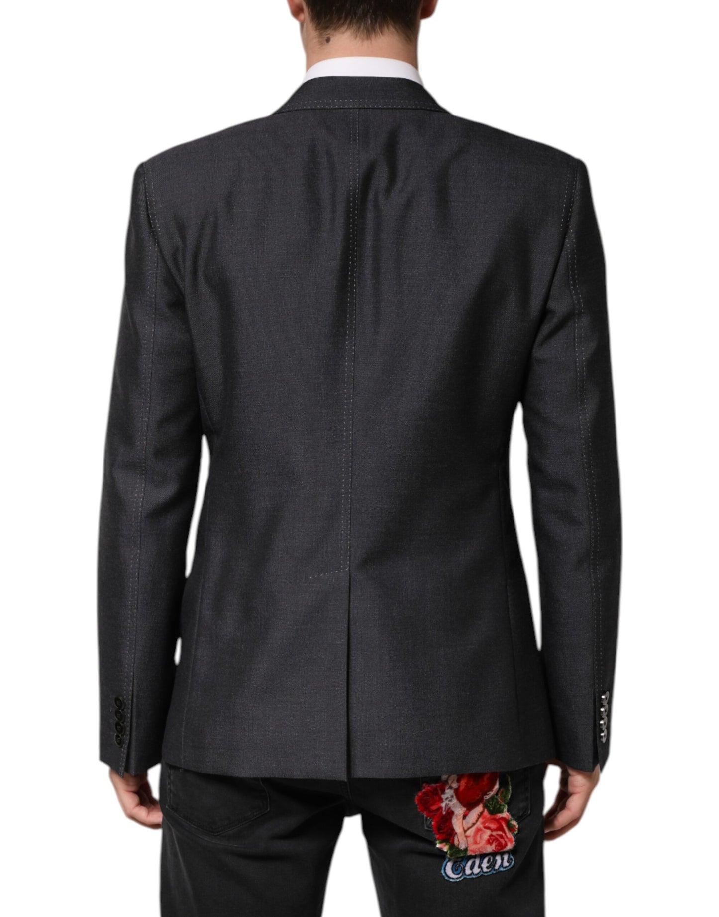 Dolce &amp; Gabbana Dunkelgrauer SICILIA-Mantelblazer mit Bienenstickerei