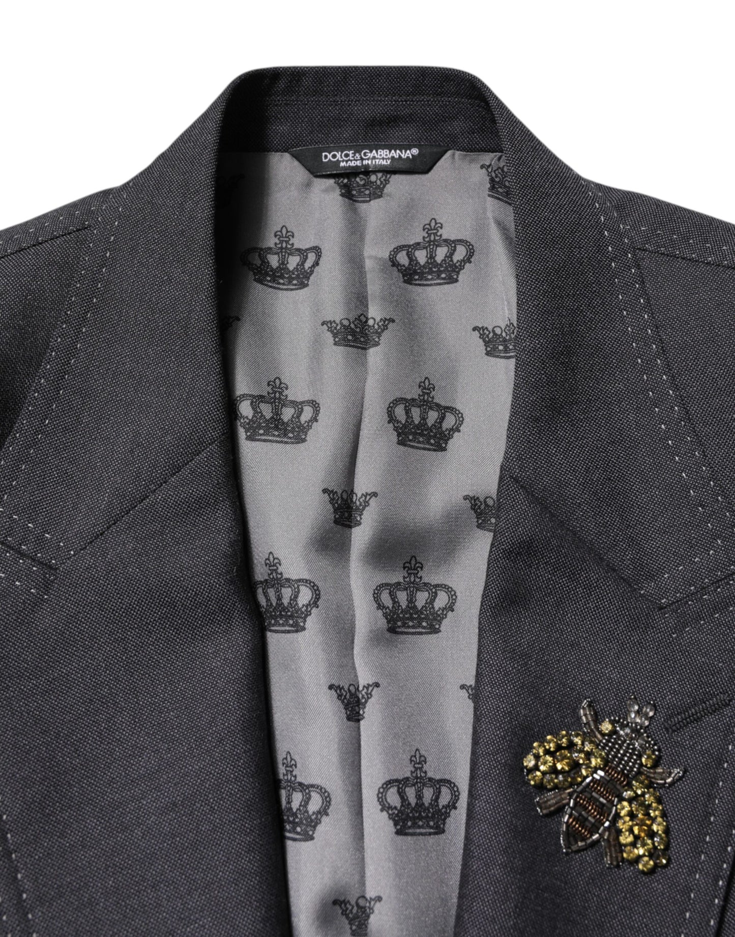 Dolce &amp; Gabbana Dunkelgrauer SICILIA-Mantelblazer mit Bienenstickerei